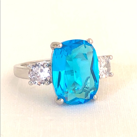 Huitan Jewelry - 925 Stamped Sterling Silver Aquamarine Ring